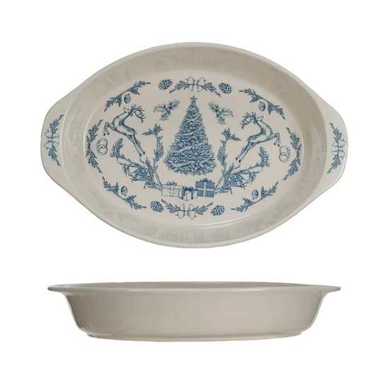 Hello Honey® 2qt. Blue & Cream Classic Holiday Stoneware Baker with Handles